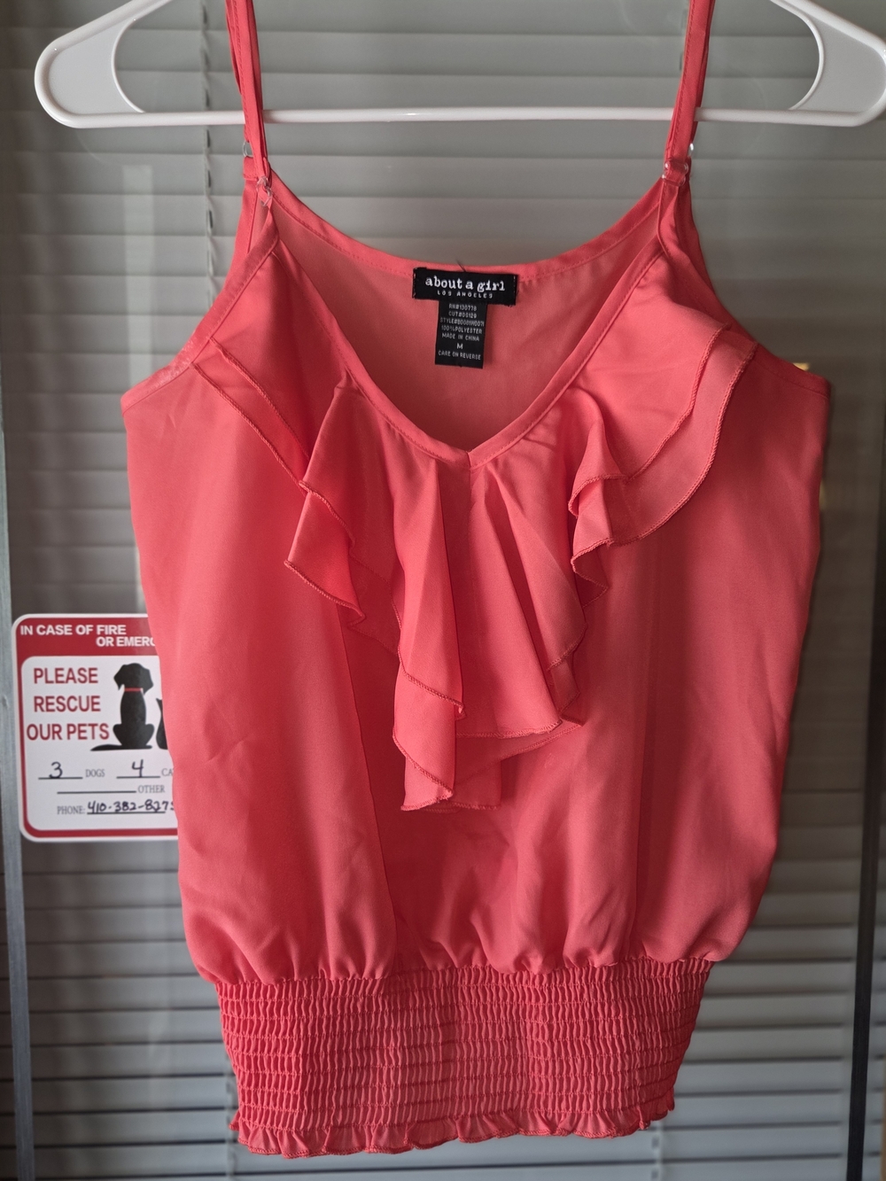 About A Girl Coral Ruffle Smocked-Waist Cami